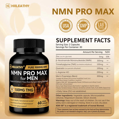 HIILEATHY NMN Pro Max Healthcare Dietary Supplement with NMN, TMG, Zinc, Quercetin, Energy Metabolism Support, Antioxidant Support, 60 Veggie Capsules