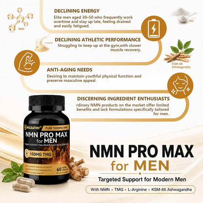 HIILEATHY NMN Pro Max Healthcare Dietary Supplement with NMN, TMG, Zinc, Quercetin, Energy Metabolism Support, Antioxidant Support, 60 Veggie Capsules